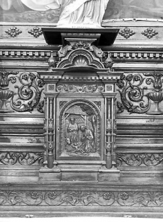Autel-retable nord : porte du tabernacle (Nativité). © Région Bourgogne-Franche-Comté, Inventaire du patrimoine