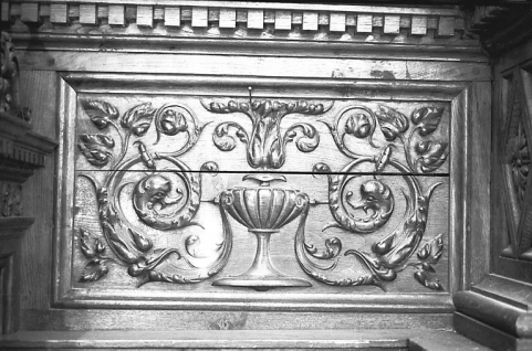 Autel-retable sud : détail d'un panneau. © Région Bourgogne-Franche-Comté, Inventaire du patrimoine