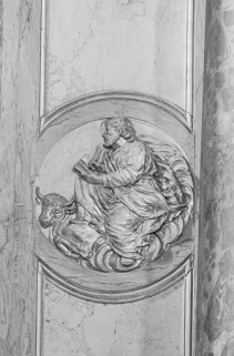 Médaillon du parclose droit :  saint Luc © Région Bourgogne-Franche-Comté, Inventaire du patrimoine