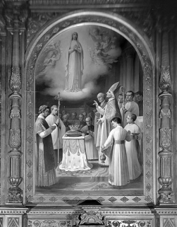 Le tableau du retable sud. Dessin, par l'architecte Pompée, (fin 19e siècle) © Région Bourgogne-Franche-Comté, Inventaire du patrimoine