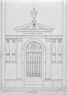 Porte d'entrée de la chapelle : projet de restauration. © Région Bourgogne-Franche-Comté, Inventaire du patrimoine