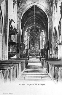 Intérieur : nef et choeur.repro. carte postale ancienne © Région Bourgogne-Franche-Comté, Inventaire du patrimoine