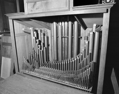 Vue d'ensemble de la tuyauterie du positif. © Région Bourgogne-Franche-Comté, Inventaire du patrimoine