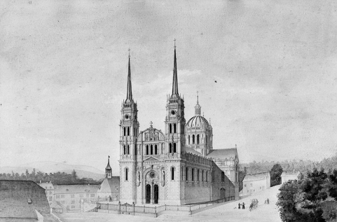 L'église Saint-Maimboeuf telle qu'elle aurait dû être, 1850. © Région Bourgogne-Franche-Comté, Inventaire du patrimoine
