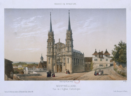 Montbéliard. Vue de l'Eglise catholique, années 1850-1860. © Région Bourgogne-Franche-Comté, Inventaire du patrimoine