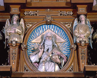 Détail de l'édicule de couronnement, Dieu le Père. © Région Bourgogne-Franche-Comté, Inventaire du patrimoine