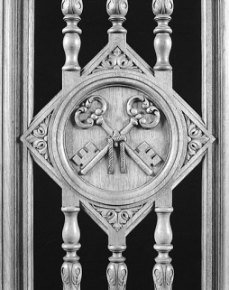 Premier confessionnal du bas-côté droit, détail sur la porte de la loge centrale. © Région Bourgogne-Franche-Comté, Inventaire du patrimoine