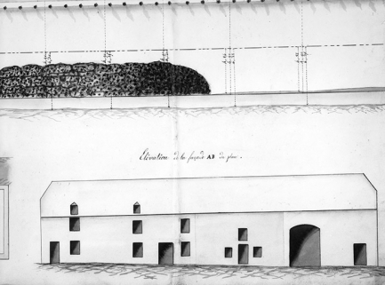 Plans et nivellements relatifs à la demande en autorisation de construction de moulin [...]. Elévation de la façade AB du plan. © Région Bourgogne-Franche-Comté, Inventaire du patrimoine