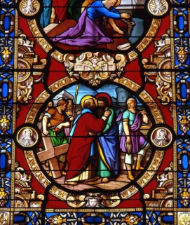 Un des 24 médaillons représentant la légende de saint Paul. © Région Bourgogne-Franche-Comté, Inventaire du patrimoine