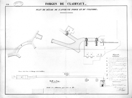 Plan de détail de l'ancienne forge et du cylindre. © Région Bourgogne-Franche-Comté, Inventaire du patrimoine