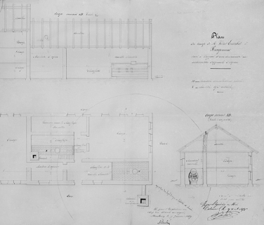 Plan du tissage de M. Victor Erhard à Rougemont dressé à l'appui d'une demande en autorisation d'appareils à vapeur. © Région Bourgogne-Franche-Comté, Inventaire du patrimoine