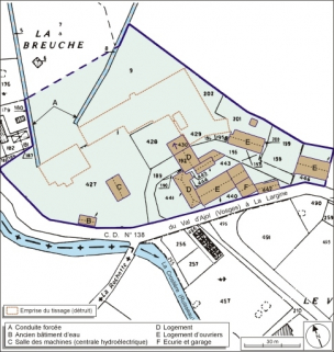 Plan-masse et de situation. Extrait du plan cadastral numérisé, 2005, section AB, 1:1000. © Région Bourgogne-Franche-Comté, Inventaire du patrimoine