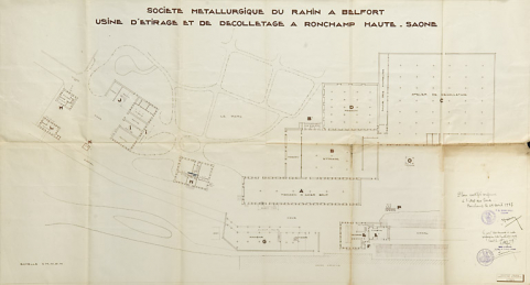 Usine d'étirage et de décolletage à Ronchamp [plan-masse de l'usine]. © Région Bourgogne-Franche-Comté, Inventaire du patrimoine