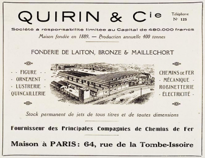 Fonderie de laiton, bronze et maillechort Quirin et Cie [encart publicitaire]. © Région Bourgogne-Franche-Comté, Inventaire du patrimoine