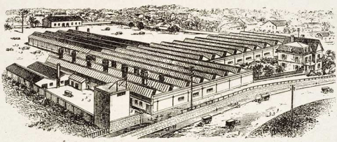 Fonderie de laiton, bronze et maillechort Quirin et Cie [vue cavalière]. © Région Bourgogne-Franche-Comté, Inventaire du patrimoine