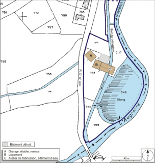 Plan-masse et de situation. Extrait du plan cadastral numérisé, 2008, section A, 1:1250. Source : Direction générale des Finances Publiques - Cadastre ; mise à jour : 2008. © Région Bourgogne-Franche-Comté, Inventaire du patrimoine