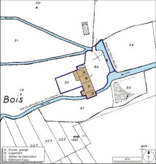 Plan-masse et de situation. Extrait du plan cadastral numérisé, 2008, section A, 1:1000. Source : Direction générale des Finances Publiques - Cadastre ; mise à jour : 2008. © Région Bourgogne-Franche-Comté, Inventaire du patrimoine