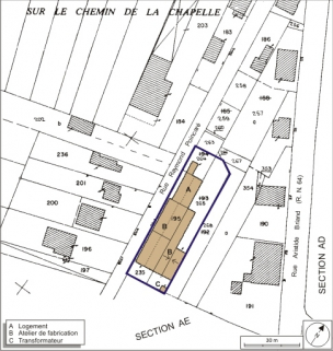 Plan-masse et de situation. Extrait du plan cadastral numérisé, 2008, section AH, 1:1000. Source : Direction générale des Finances Publiques - Cadastre ; mise à jour : 2008. © Région Bourgogne-Franche-Comté, Inventaire du patrimoine