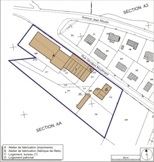 Plan-masse et de situation. Extrait du plan cadastral numérisé, 2008, section AH, 1:1000 réduit à 1:1250. Source : Direction générale des Finances Publiques - Cadastre ; mise à jour : 2008. © Région Bourgogne-Franche-Comté, Inventaire du patrimoine