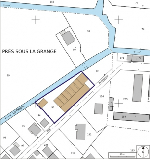 Plan-masse et de situation. Extrait du plan cadastral numérisé, 2008, section AV, 1:1000. Source : Direction générale des Finances Publiques - Cadastre ; mise à jour : 2008. © Région Bourgogne-Franche-Comté, Inventaire du patrimoine
