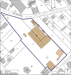 Plan-masse et de situation. Extrait du plan cadastral numérisé, 2008, section AK, 1:1000. Source : Direction générale des Finances Publiques - Cadastre ; mise à jour : 2008. © Région Bourgogne-Franche-Comté, Inventaire du patrimoine