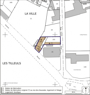 Plan-masse et de situation. Extrait du plan cadastral numérisé, 2008, section AY, 1:1000 Source : Direction générale des Finances Publiques - Cadastre ; mise à jour : 2008. © Région Bourgogne-Franche-Comté, Inventaire du patrimoine