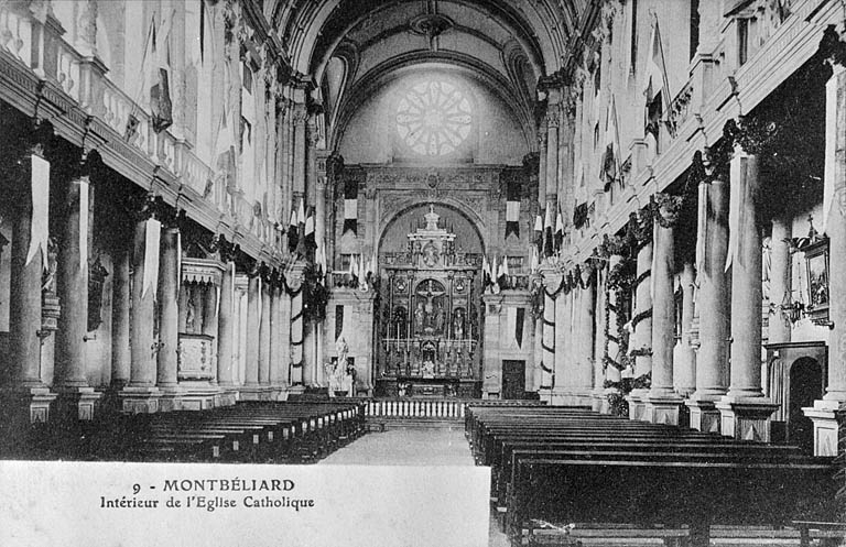 Montbéliard. Intérieur de l'église catholique, fin 19e ou début 20e siècle. © Région Bourgogne-Franche-Comté, Inventaire du patrimoine
