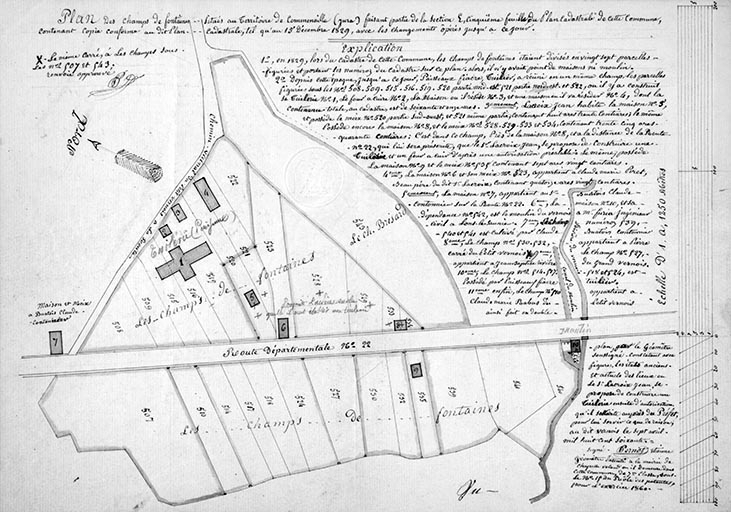 Plan des champs de fontaine [...] pour obtenir l'autorisation de construire une tuilerie [...]. © Région Bourgogne-Franche-Comté, Inventaire du patrimoine