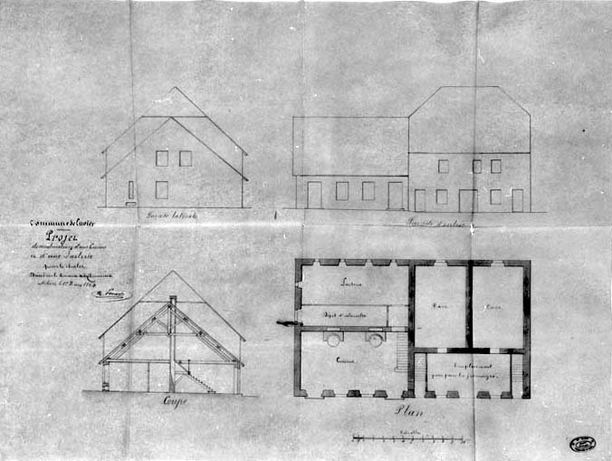 Projet de construction d'une cuisine et d'une laiterie pour le chalet [plan, coupe et élévations]. © Région Bourgogne-Franche-Comté, Inventaire du patrimoine