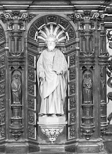 Statue du devant du maître-autel : saint Matthieu. © Région Bourgogne-Franche-Comté, Inventaire du patrimoine