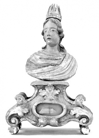 Sainte couronnée, buste droit. © Région Bourgogne-Franche-Comté, Inventaire du patrimoine