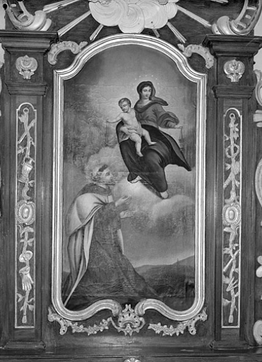 Autel-retable latéral gauche : peinture du retable Donatien du Scapulaire. © Région Bourgogne-Franche-Comté, Inventaire du patrimoine