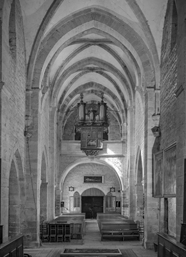 Intérieur : nef depuis le choeur. © Région Bourgogne-Franche-Comté, Inventaire du patrimoine