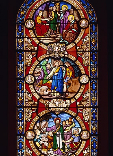 Trois des 24 médaillons représentant la légende de saint Paul. © Région Bourgogne-Franche-Comté, Inventaire du patrimoine