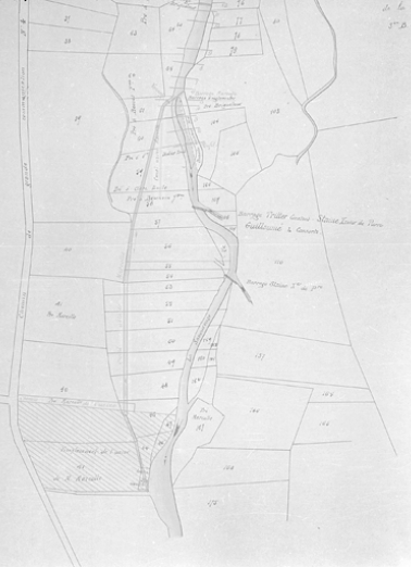 Demande de réglementation du barrage du sieur Marcotte - Plan des lieux. © Région Bourgogne-Franche-Comté, Inventaire du patrimoine