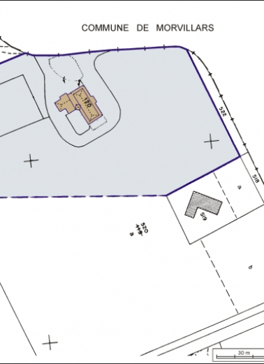 Plan-masse et de situation. Extrait du plan cadastral, 1984, section A, 1:1000. © Région Bourgogne-Franche-Comté, Inventaire du patrimoine