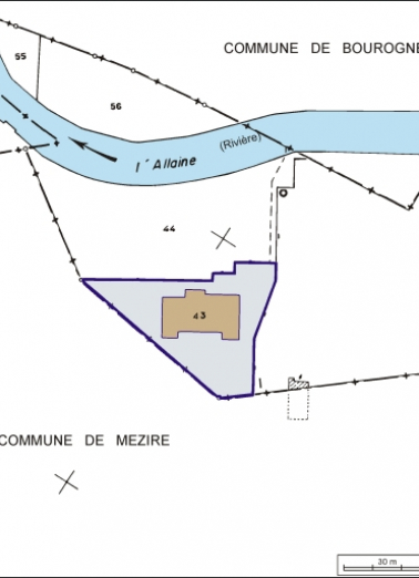 Plan-masse et de situation. Extrait du plan cadastral, 1984, section C, 1:1000. © Région Bourgogne-Franche-Comté, Inventaire du patrimoine