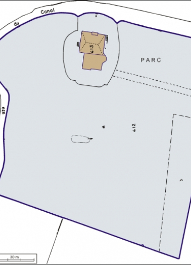 Plan-masse et de situation. Extrait du plan cadastral, 1984, section C, 1:1000. © Région Bourgogne-Franche-Comté, Inventaire du patrimoine