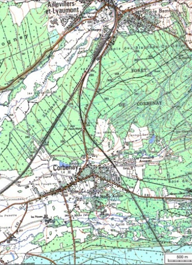 Carte de localisation. Carte topographique au 1:25000, I.G.N., Saint-Loup-sur-Semouse, 3419 O. SCAN 25 © IGN - 2008, Licence n°2008CISE29-68. © Région Bourgogne-Franche-Comté, Inventaire du patrimoine