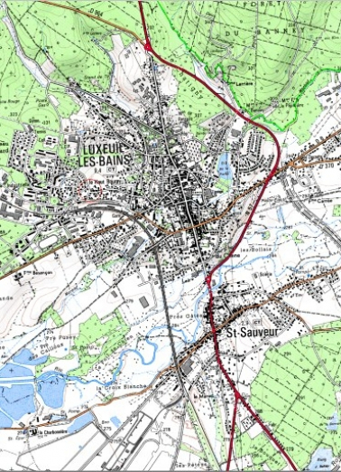 Carte de localisation. Carte topographique au 1:25000, I.G.N., Luxeuil-les-Bains, 3420 E. SCAN 25 © IGN - 2008, Licence n°2008CISE29-68. © Région Bourgogne-Franche-Comté, Inventaire du patrimoine