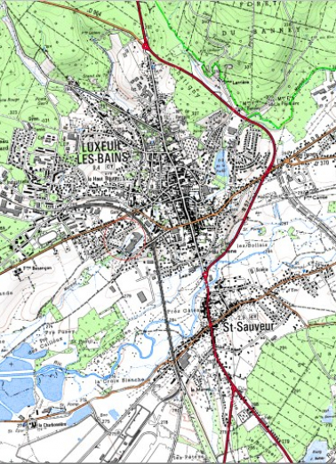 Carte de localisation. Carte topographique au 1:25000, I.G.N., Luxeuil-les-Bains, 3420 E. SCAN 25 © IGN - 2008, Licence n°2008CISE29-68. © Région Bourgogne-Franche-Comté, Inventaire du patrimoine