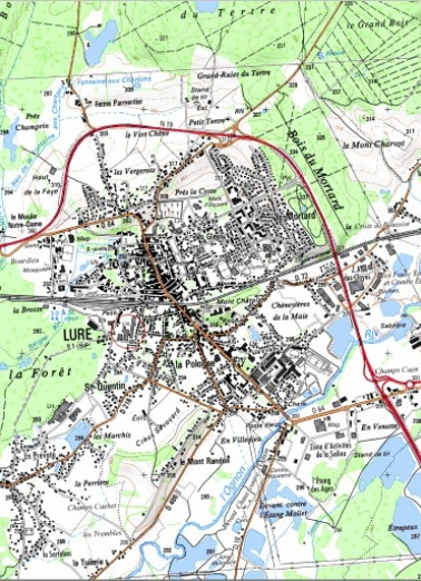Carte de localisation. Carte topographique au 1:25000, I.G.N., Lure, 3521 O. SCAN 25 © IGN - 2008, Licence n°2008CISE29-68. © Région Bourgogne-Franche-Comté, Inventaire du patrimoine