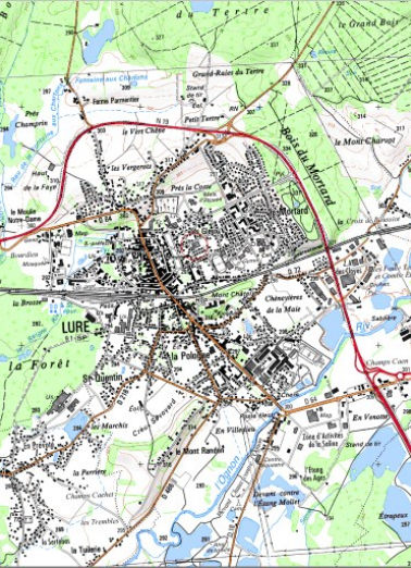 Carte de localisation. Carte topographique au 1:25000, I.G.N., Lure, 3521 O. SCAN 25 © IGN - 2008, Licence n°2008CISE29-68. © Région Bourgogne-Franche-Comté, Inventaire du patrimoine
