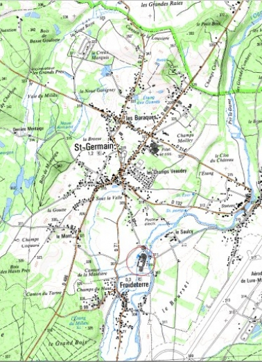 Carte de localisation. Carte topographique au 1:25000, I.G.N., Lure, 3520 O. SCAN 25 © IGN - 2008, Licence n°2008CISE29-68. © Région Bourgogne-Franche-Comté, Inventaire du patrimoine