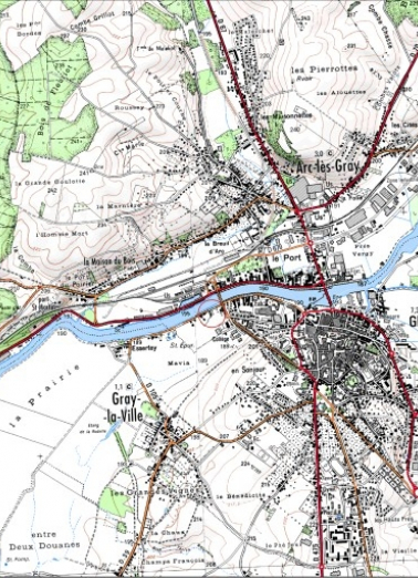 Carte de localisation. Carte topographique au 1:25000, I.G.N., Gray, 3222 E. SCAN 25 © IGN - 2008, Licence n°2008CISE29-68. © Région Bourgogne-Franche-Comté, Inventaire du patrimoine