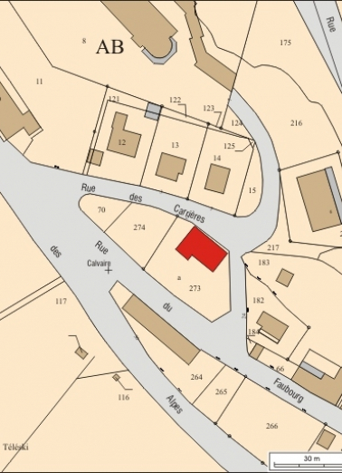 Plan masse et de situation. Extrait du plan cadastral, 2008, section AB, échelle 1:1 000. © Région Bourgogne-Franche-Comté, Inventaire du patrimoine
