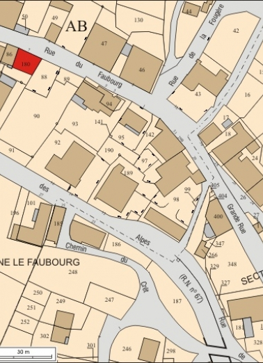 Plan masse et de situation. Extrait du plan cadastral, 2008, section AB, échelle 1:1 000. © Région Bourgogne-Franche-Comté, Inventaire du patrimoine