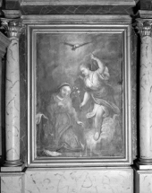 Peinture de l'autel-retable latéral gauche figurant l'Annonciation. © Région Bourgogne-Franche-Comté, Inventaire du patrimoine