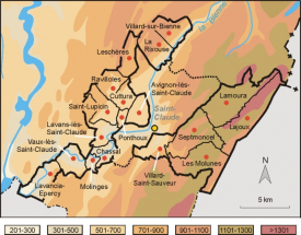 Carte topographique de l'aire d'étude. © Région Bourgogne-Franche-Comté, Inventaire du patrimoine