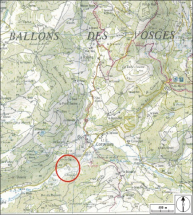 Carte de localisation. Carte topographique au 1:25000, I.G.N., Remiremont, 3519 OT. SCAN 25 © IGN - 2008, Licence n°2008CISE29-68. © Région Bourgogne-Franche-Comté, Inventaire du patrimoine